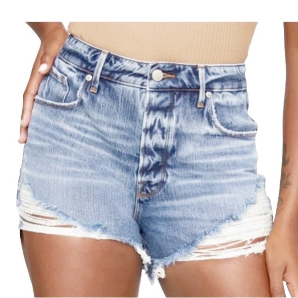 Good American Bombshell Short Women's Plus 20 Blue Destroyed Stretch NWT Button